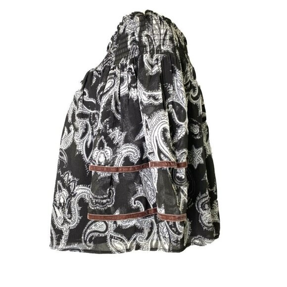 LOFT Women's Small Off Shoulder Cropped Hippie Boho Ruffled Blouse Paisley Black - Picture 2 of 10